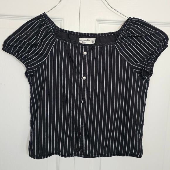 Abercrombie Kids Cropped Black Shirt 13/14 Pinstripes Buttons Summer - Picture 1 of 6